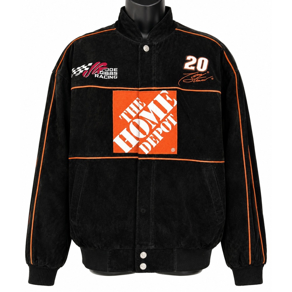 Chase Authentics Men's Home Depot #20 NASCAR Jacket Large Black Suede